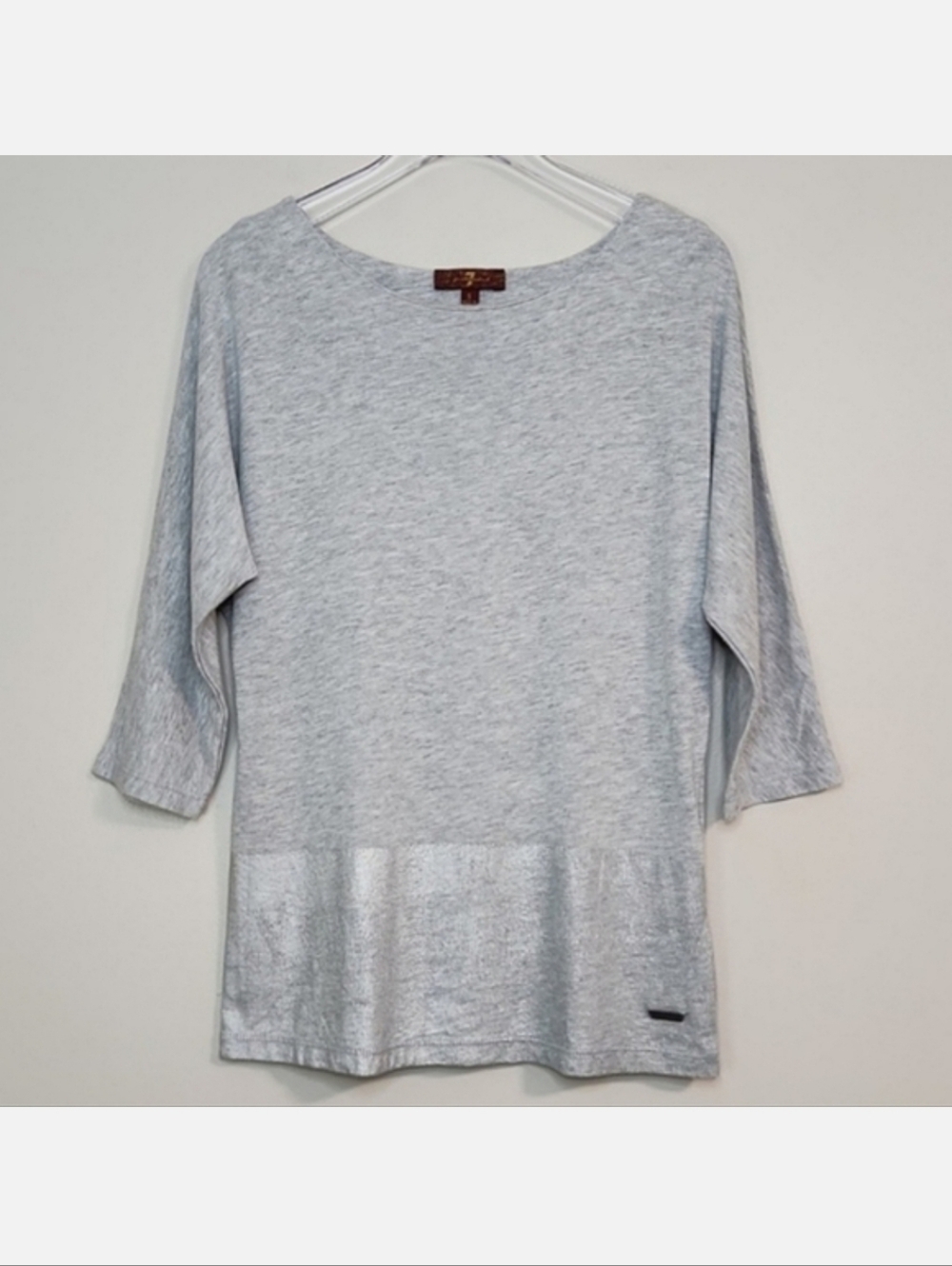 7 For All Mankind Girls Grey/Silver 3/4 Sleeve T-Shirt, Size S ~ EUC
